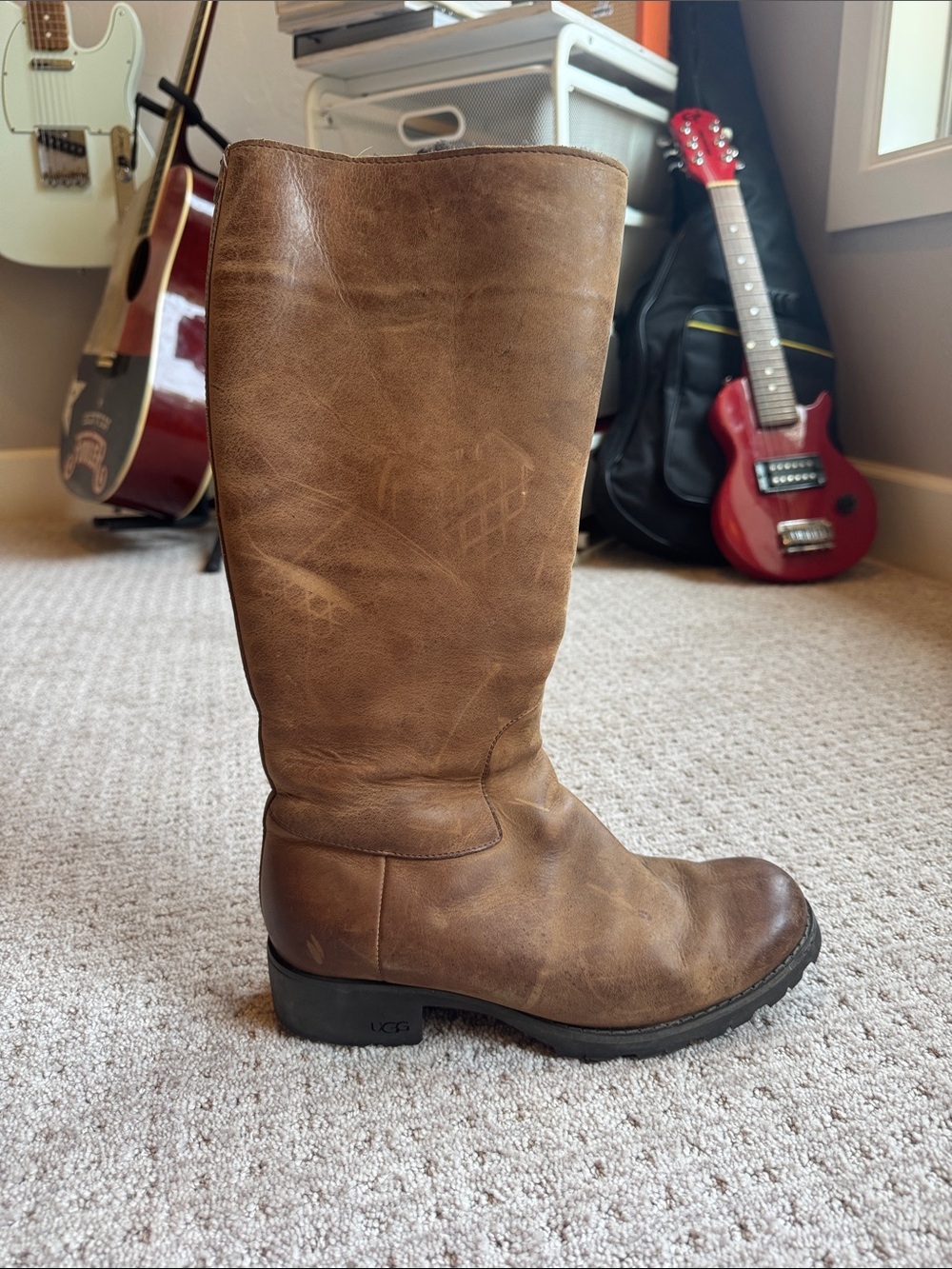 UGG Women's Tall Brown Leather Heel Boots